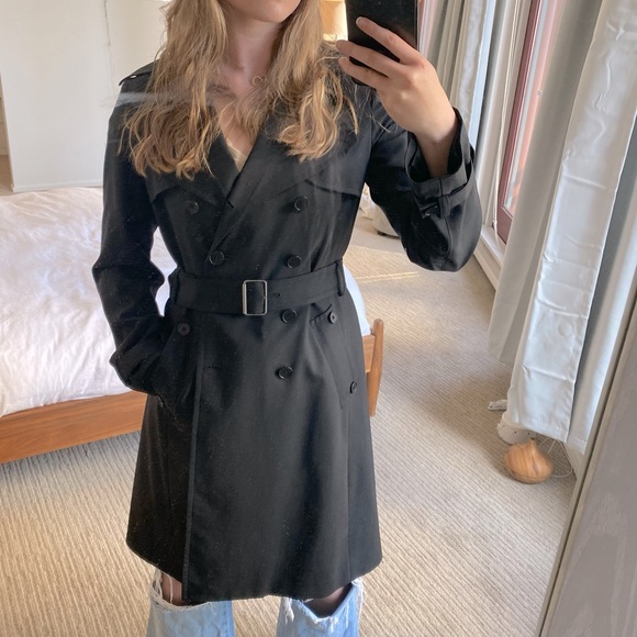 Theory Black Trench Coat Button Up Belt - Picture 3 of 6